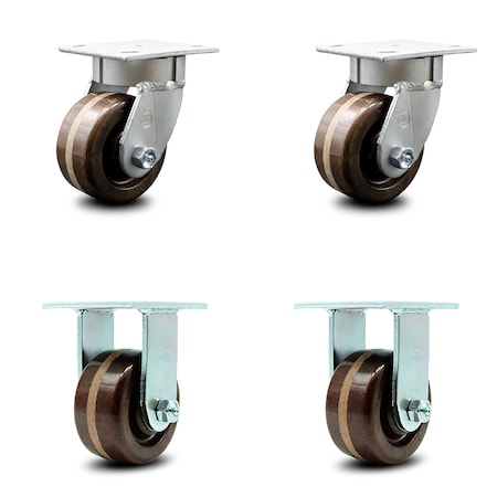 Service Caster 4 Inch Kingpinless High Temp Phenolic Wheel Swivel Caster Swivel 2 Rigid, 2PK SCC-KP30S420-PHRHT-2-R-2